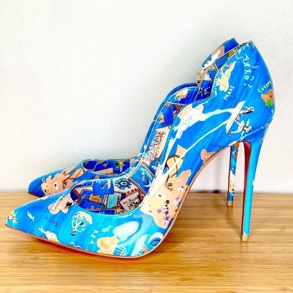Christian Louboutin “Hot chick” swim pool, Blue Multi graphic. 100mm EU38.5 - Picture 7 of 13